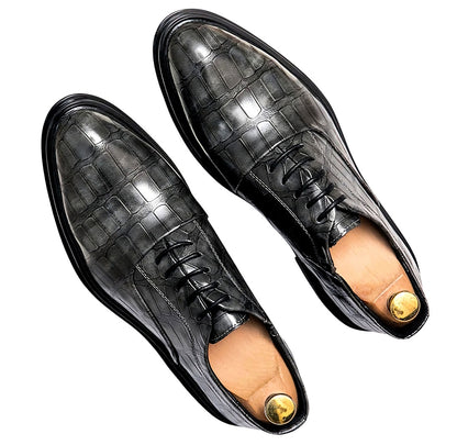 Oxfords Classic Lace-Up Leather Alligator Print Dressy Shoes