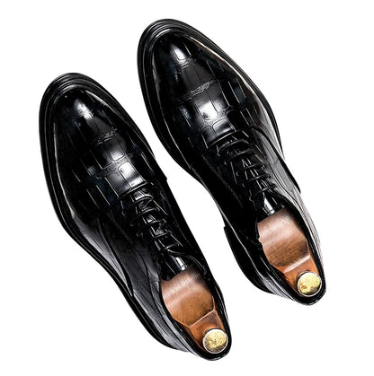 Oxfords Classic Lace-Up Leather Alligator Print Dressy Shoes