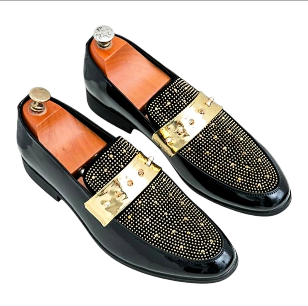 Genuine Italian Leather Penny-Loafers W/Gold Embellishments