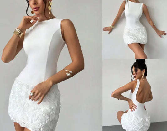 BacklessFlower Hip-Wrapped Dress