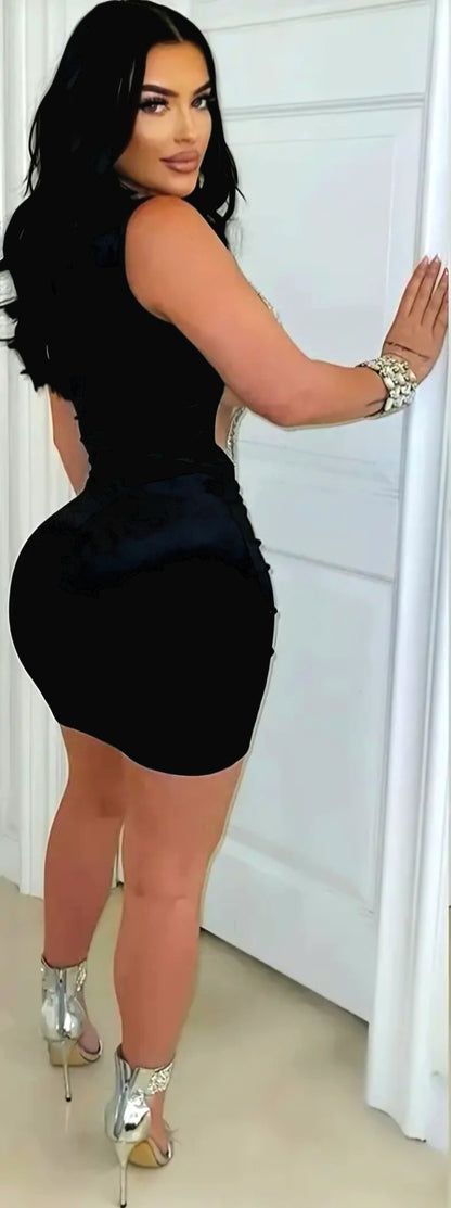 Sexy Black Velvet Sequin Mini Dress