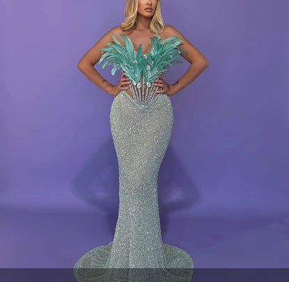Turquoise Feathered Gown