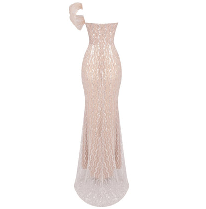 Off-Shoulder Silver-Nude Gown