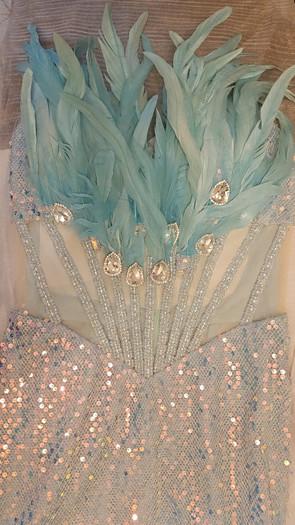 Turquoise Feathered Gown
