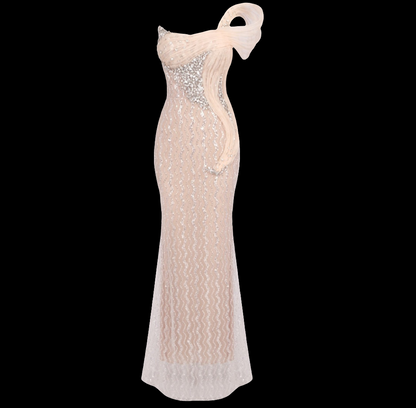 Off-Shoulder Silver-Nude Gown