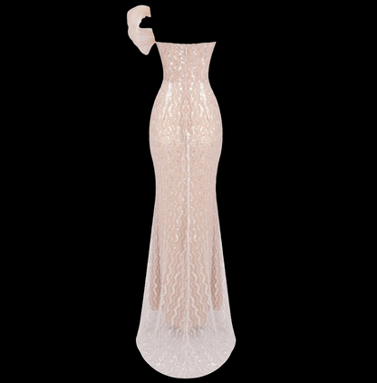 Off-Shoulder Silver-Nude Gown