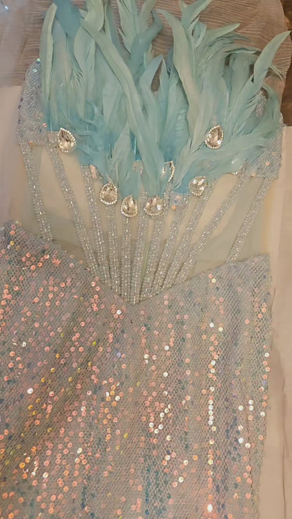 Turquoise Feathered Gown