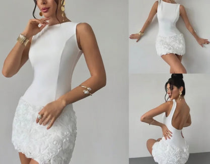 BacklessFlower Hip-Wrapped Dress