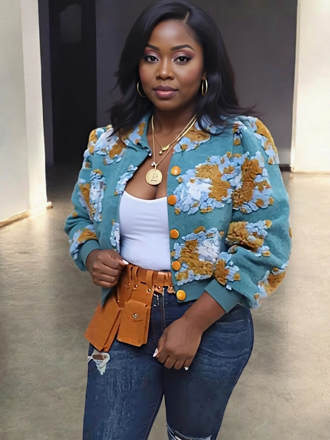 Elegant Floral Print Cardigan Jackets